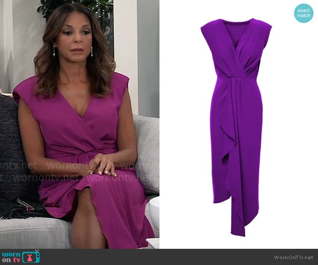 Bluzat Bright Purple Midi Dress With Draping And Pleats worn by Natalia (Eva LaRue) on General Hospital