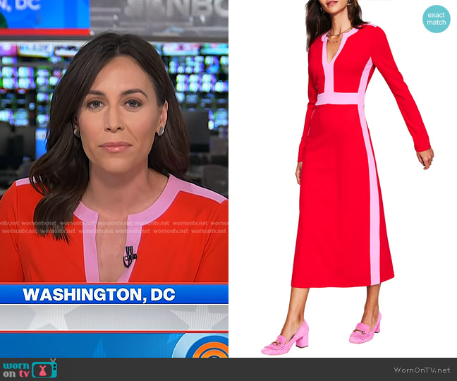 Boden Catherine Ponte Midi Dress in Rouge worn by Hallie Jackson on Today