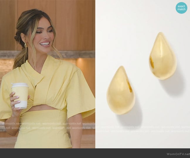 Bottega Veneta Small Drop gold-plated earrings worn by Chrishell Stause on Selling Sunset