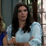 Brook Lynn’s light blue ruffle blouse on General Hospital