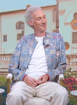 Bruno Gouery's blue floral print bomber jacket on Good Morning America