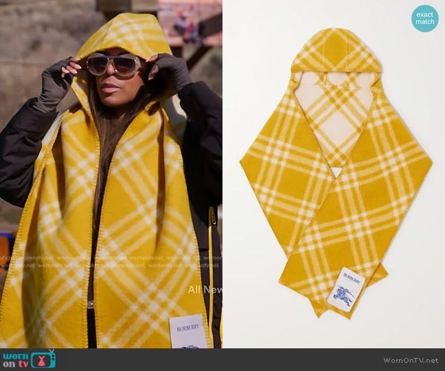 Burberry Hooded Checked Wool-jacquard Scarf in yellow worn by Mary Cosby on The Real Housewives of Salt Lake City