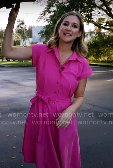 Caitlin Huey-Burns' pink cotton gauze shirtdress on CBS Mornings