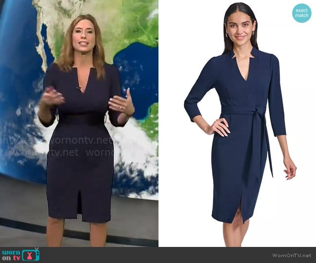 Calvin Klein Belted 3/4-Sleeve Sheath Dress worn by Stephanie Abrams on CBS Mornings