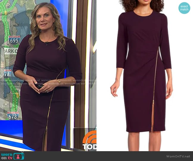 Calvin Klein Zip Sheath Dress in Aubergine worn by Emily West on Today