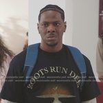 Cam’s black Roots Run Deep print tee on All American Homecoming