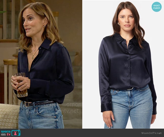 Cami NYC Crosby Blouse in Navy worn by Taylor Hayes (Rebecca Budig) on The Bold and the Beautiful