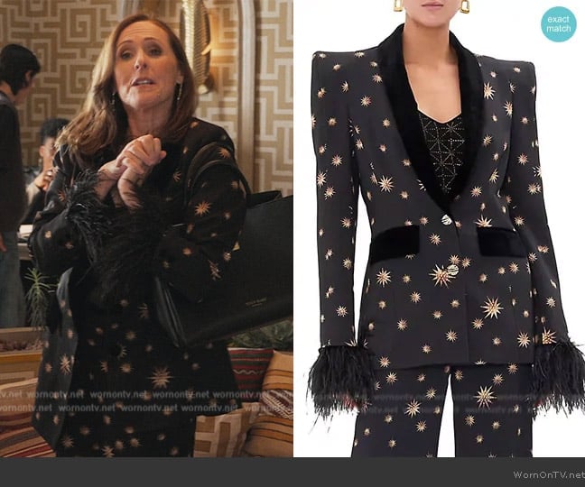 Camilla Printed Single-Breasted Jacket worn by Bev Melon (Molly Shannon) on Only Murders in the Building