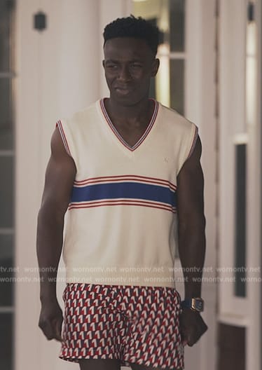 Carlton’s white stripe v-neck tank and shorts on Bel-Air