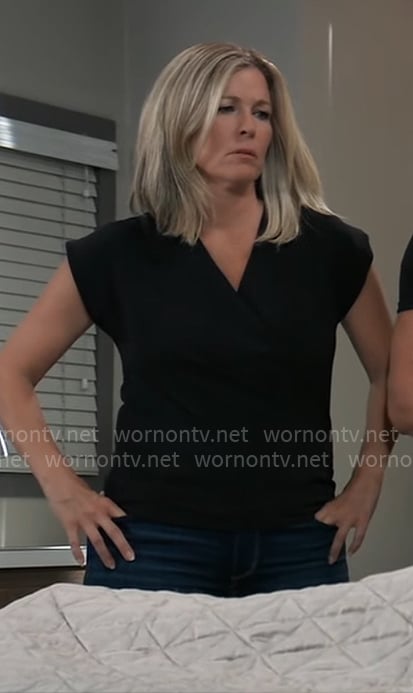 Carly's black faux wrap top on General Hospital