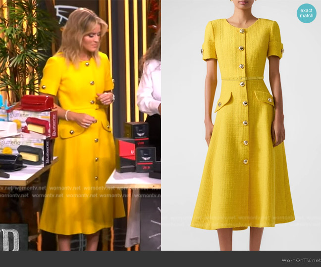 Carolina Herrera Button-Front Midi Dress with Belted Waist worn by Sara Haines on The View