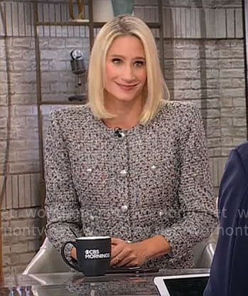 Caroline Polisi’s tweed jacket on CBS Mornings