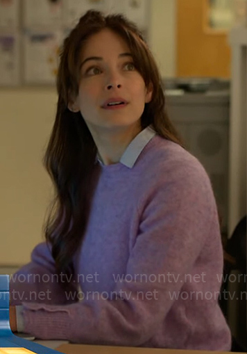 Cassandra's purple sweater on Murder in a Small Town