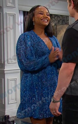 Chanel's blue printed long sleeve dress on Days of our Lives