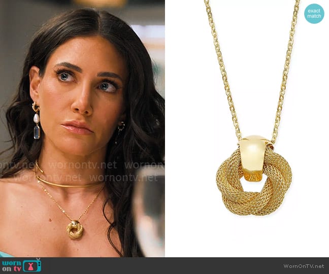 Charter Club Gold-Tone Twisted Knot Pendant Necklace worn by Chloe Tucker Caine on Owning Manhattan