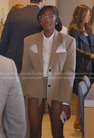 Chelsea's beige cutout blazer on Selling Sunset