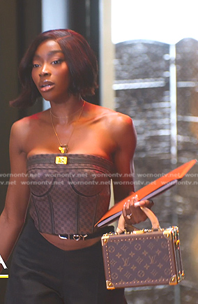 Chelsea's brown leather corset top on Selling Sunset