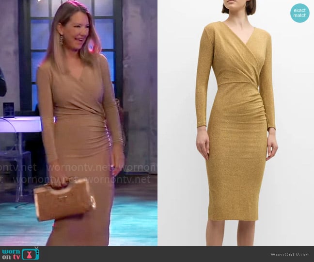 Chiara Boni La Petite Robe Ruched Bodycon Shimmer Dress worn by Nina Reeves (Cynthia Watros) on General Hospital