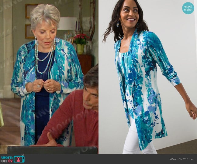 Chico's Floral Watercolor Print Cardigan worn by Julie Olson Williams (Susan Seaforth Hayes) on Days of our Lives