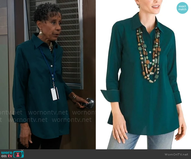 Chicos Cotton Blend Tunic Top in Jasper worn by Stella Henry (Vernee Watson) on General Hospital