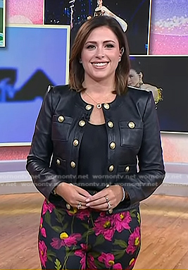 Chloe's black leather jacket and floral pants on Today