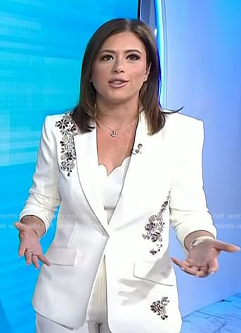 Chloe Melas’s white embellished blazer on NBC News Daily