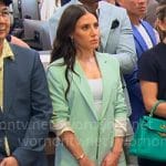 Chloe’s mint green blazer and shorts set and embellished wrap sandals on Owning Manhattan