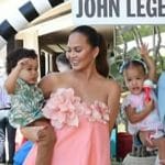 Chrissy Teigen’s coral floral applique dress on Access Hollywood