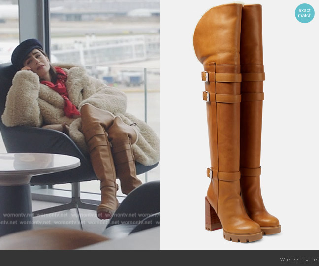 Christian Louboutin Brodeback Lug over-the-knee boots worn by Emily Cooper (Lily Collins) on Emily in Paris