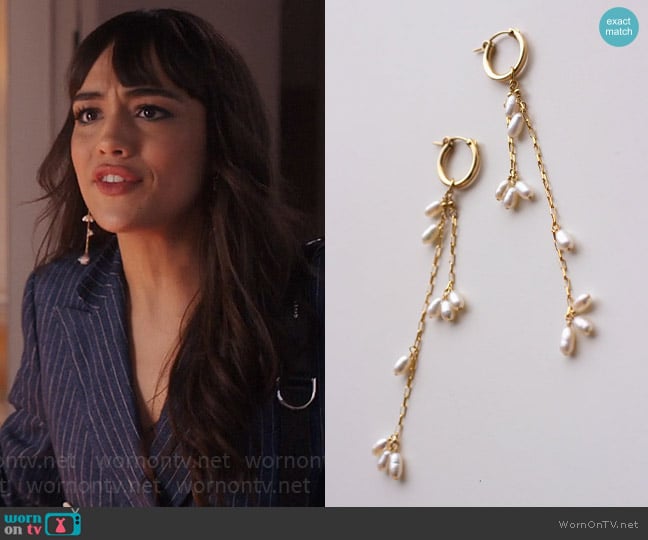 Christine Elizabeth Jewelry Falling Petals Mini Hoop Earrings worn by Genevieve (Thalia Besson) on Emily in Paris