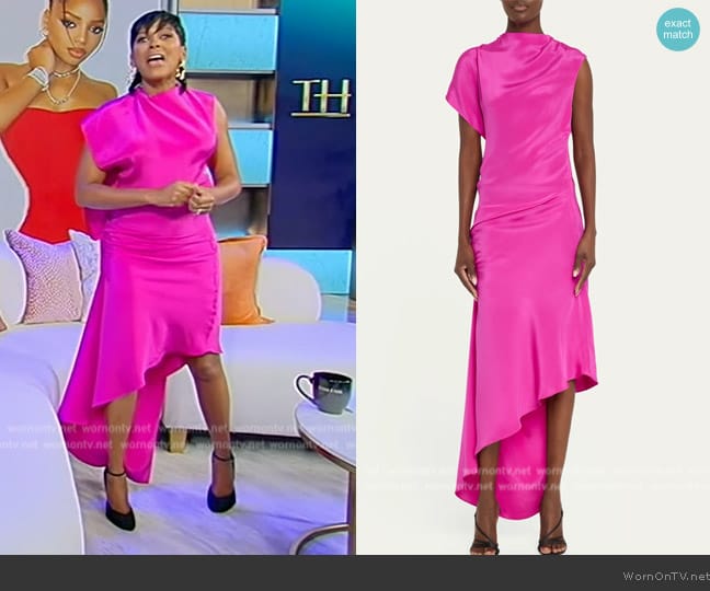 Christopher Esber Draped Cusco Silk Open-Back Midi Dress worn by Tamron Hall on Tamron Hall Show