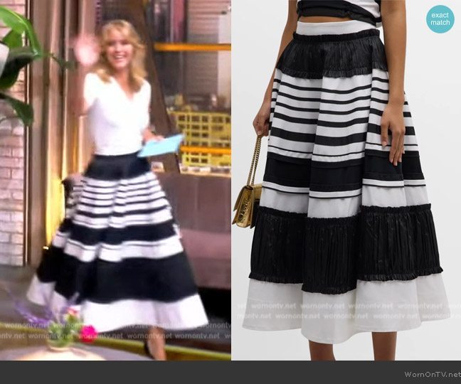 Christopher John Rogers Crushed Ruffle Circle Maxi Skirt worn by Sara Haines on The View