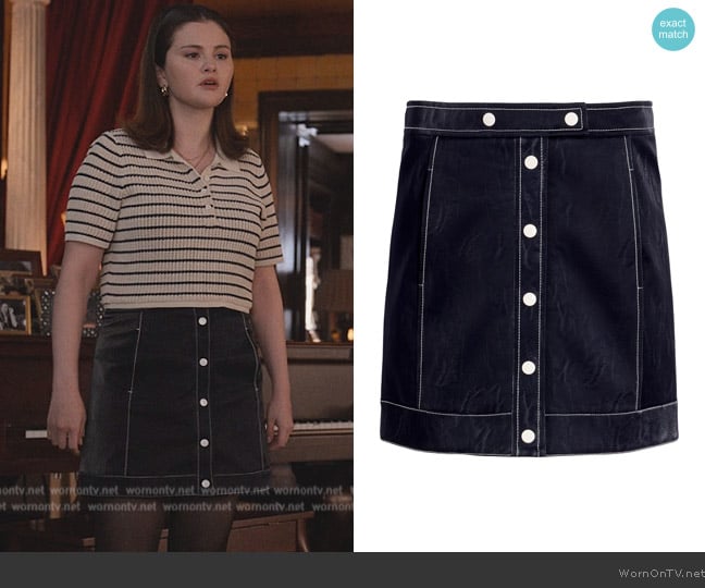 Cinq a Sept Ciara contrast-stitch miniskirt worn by Mabel Mora (Selena Gomez) on Only Murders in the Building