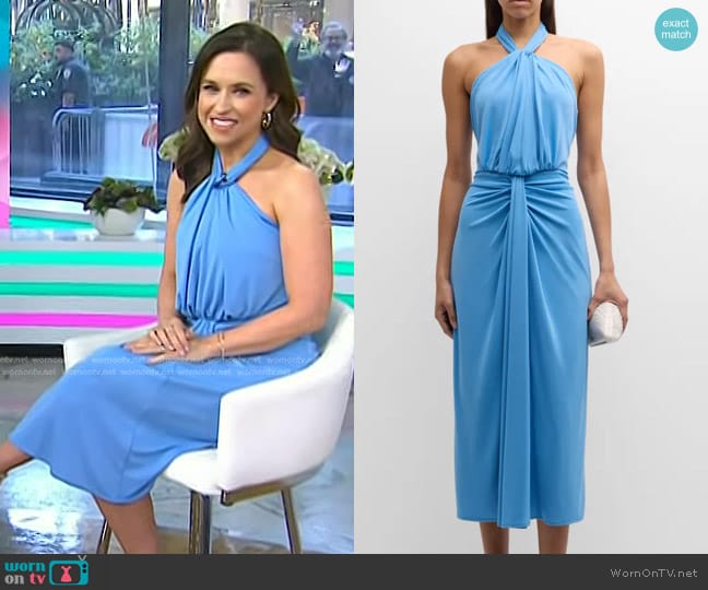 Cinq a Sept Kaily Twisted Jersey Halter Maxi Dress in Flyway worn by Lacey Chabert on Today