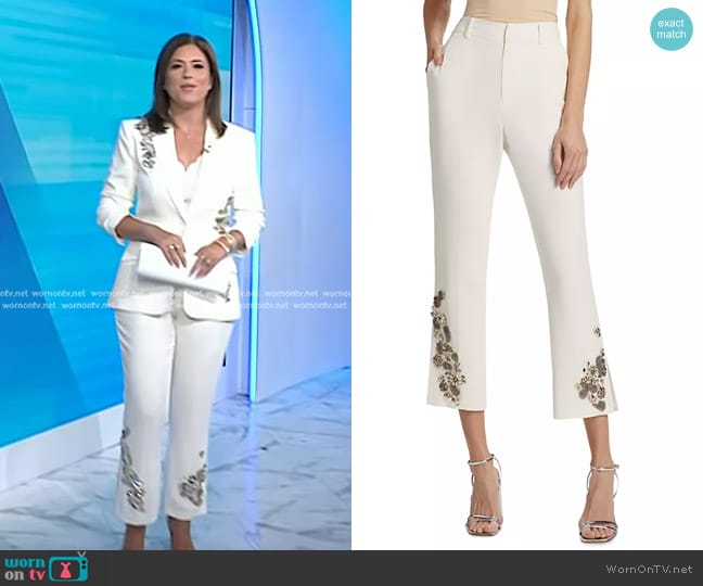 Cinq a Sept Kerry Diamond Daisies Crepe Pants in Ivory Smoke worn by Chloe Melas on Today