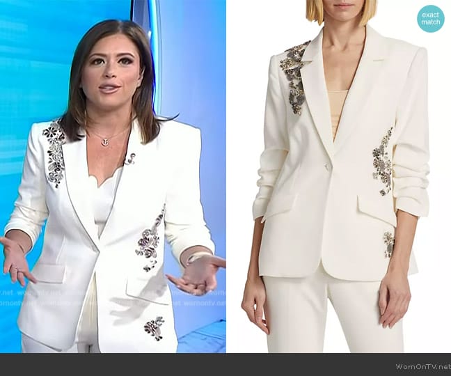 Cinq a Sept Kylie Diamond Daisies Jacket worn by Chloe Melas on NBC News Daily