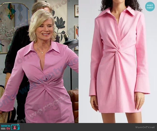 Cinq a Sept Mckenna Twist-Front Minidress in Light Electric Pink worn by Kayla Brady (Mary Beth Evans) on Days of our Lives