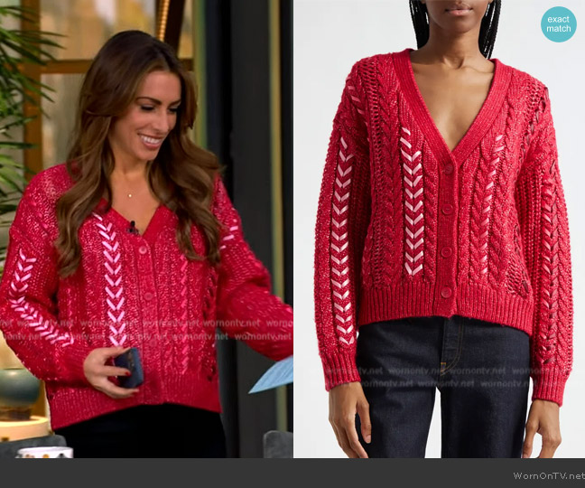 Cinq a Sept Nyla Marled Ribbon Accent Cardigan worn by Alyssa Farah Griffin on The View