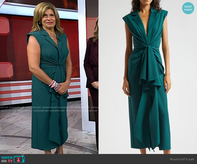 Cinq a Sept Padma Plunge Neck Dress in Green Onyx worn by Hoda Kotb on Today