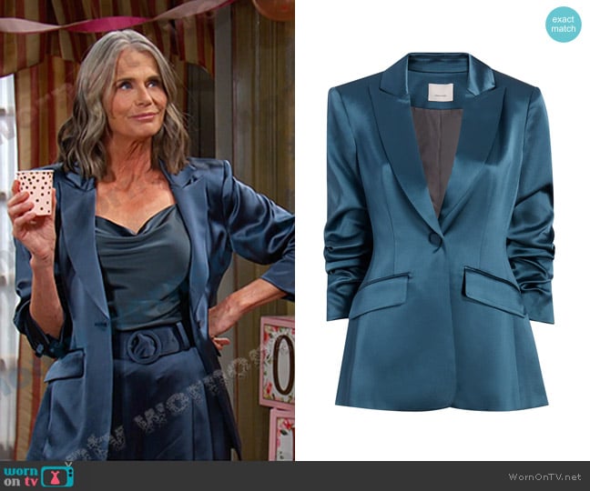 Cinq a Sept Scrunched Cheyenne Blazer in Onyx worn by Fiona Cook (Serena Scott Thomas) on Days of our Lives