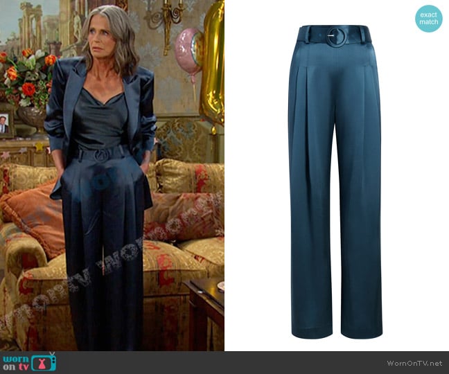 Cinq a Sept Shauna Satin Wide-Leg Pants in Onyx worn by Fiona Cook (Serena Scott Thomas) on Days of our Lives