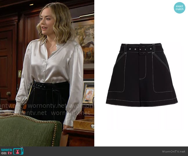 Cinq a Sept Alena Belted Shorts worn by Hope Logan (Annika Noelle) on The Bold and the Beautiful