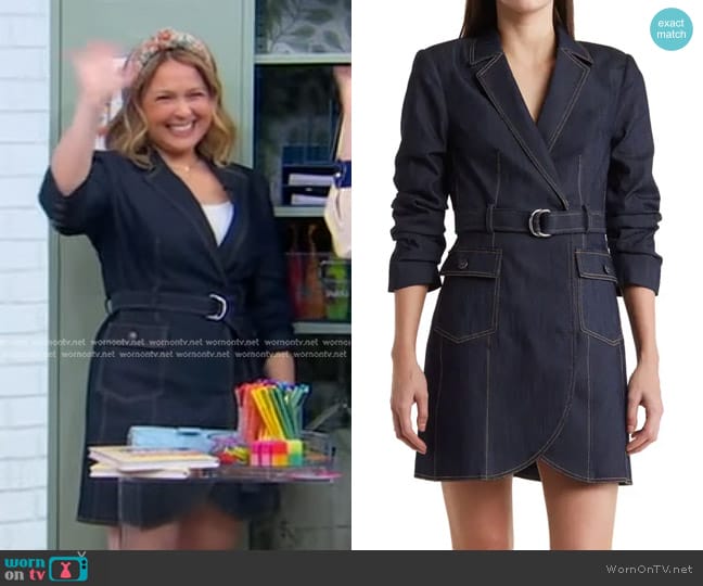 Cinq a Sept Jenessa Belted Denim Blazer Dress worn by Joanna Teplin on Good Morning America