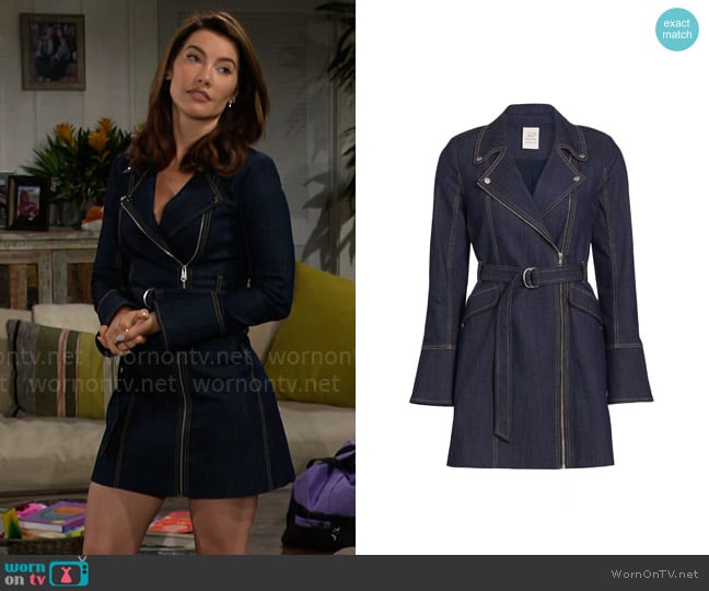 Cinq a Sept Evie Denim Dress worn by Steffy Forrester (Jacqueline MacInnes Wood) on The Bold and the Beautiful