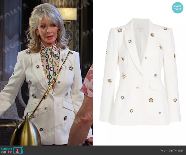 Cinq a Sept Cheyenne Embellished Blazer in Ivory worn by Hattie Adams (Deidre Hall) on Days of our Lives