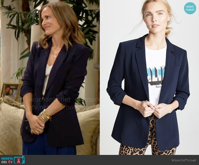 Cinq a Sept Khloe Blazer in Navy worn by Taylor Hayes (Rebecca Budig) on The Bold and the Beautiful