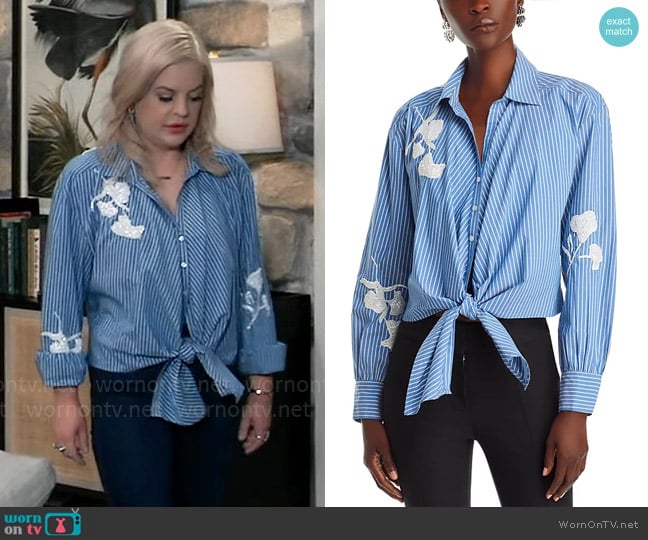 Cinq a Sept Lya Stripe Sequin Blouse worn by Maxie Jones (Kirsten Storms) on General Hospital