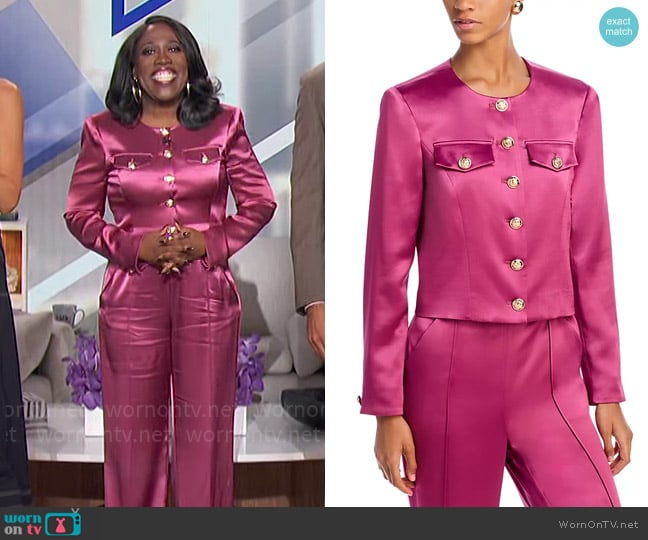 Cinq a Sept Rainer Jacket in Dark Ube worn by Sheryl Underwood on The Talk