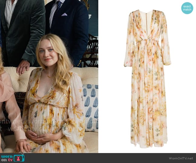 Abby’s yellow floral maxi dress on The Perfect Couple