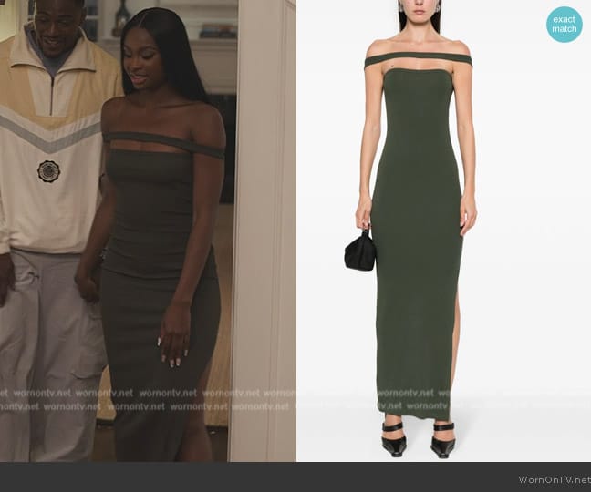 Hilary’s green cutout maxi dress on Bel-Air